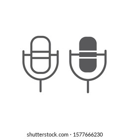 Computer microphone line and glyph icon, sound and device, audio mic sign, vector graphics, a linear pattern on a white background, eps 10.