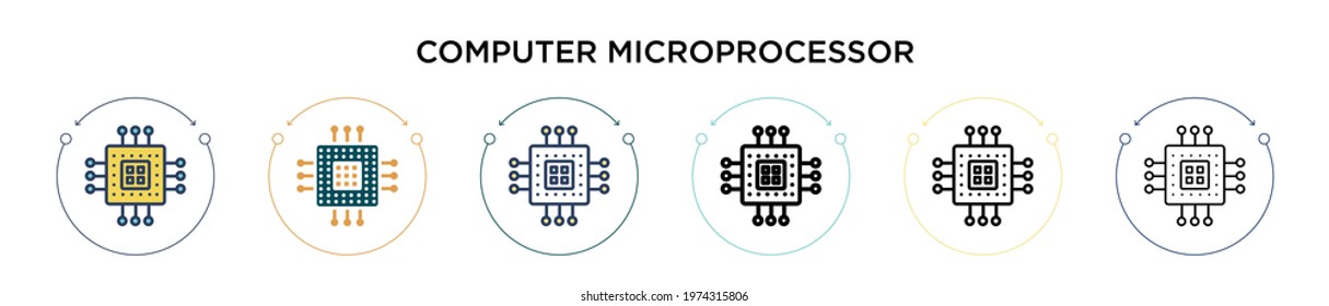 Computer microprocessor icon in filled, thin line, outline and stroke style. Vector illustration of two colored and black computer microprocessor vector icons designs can be used for mobile, ui, web