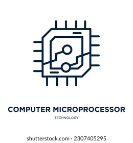 computer microprocessor icon from technology collection. Thin linear computer microprocessor, microprocessor, processor outline icon isolated on white background. Line vector computer microprocessor 