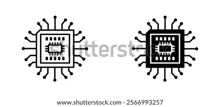 Computer microprocessor icons in outline and fill. vector illustration for ui.