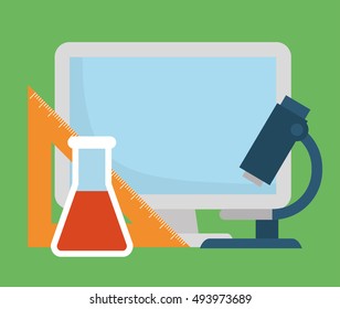 Computer microscope and flask icon. School supply object and education theme. Colorful design. Vector illustration