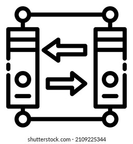 Computer and Mobile data transfer cloud computing network icon illustration black and white 
