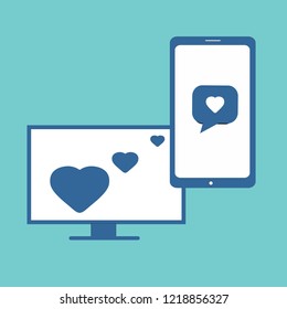 COMPUTER MOBILE MESSAGE HEART LOVE VECTOR ICON