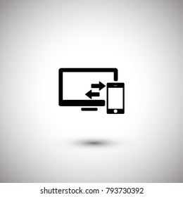 Computer and mobile phone connection vector icon