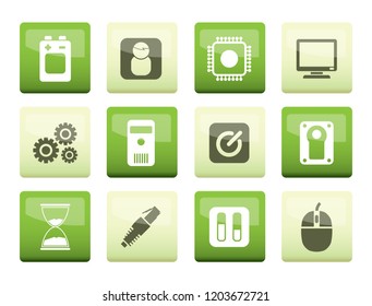 Computer and mobile phone elements icons over green background - vector icon set