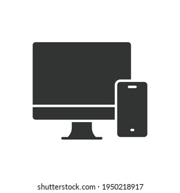 Icono de glifo de ordenador y teléfono móvil. Estilo sólido simple. Escritorio, dispositivo, monitor, pantalla, smartphone, concepto receptivo. Ilustración vectorial aislada en fondo blanco. EPS de trazo editable 10.
