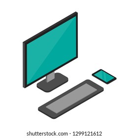 Computer and mobile, phone icon vector illustration in flat design