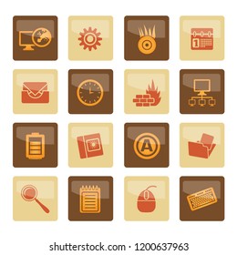 Computer, mobile phone and Internet icons over brown background -  Vector Icon Set