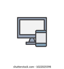 Computer and mobile phone tablet filled outline icon, line vector sign, linear colorful pictogram isolated on white. Responsive design symbol, logo illustration. Pixel perfect vector graphics