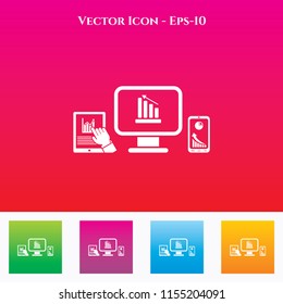 Computer, Mobile Phone & Tablet Phone Icon in Colored Square box. eps-10