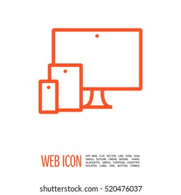 computer mobile phone tablet  isolated minimal icon. computer graph line vector icon for websites and mobile minimalistic flat design.