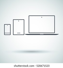 computer mobile phone tablet  isolated minimal icon. computer graph line vector icon for websites and mobile minimalistic flat design.