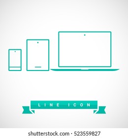 computer mobile phone tablet  isolated minimal icon. computer graph line vector icon for websites and mobile minimalistic flat design.
