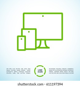 computer, mobile phone, tablet line vector icon
