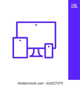 computer, mobile phone tablet line vector icon