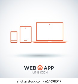 computer, mobile phone, tablet, line vector icon