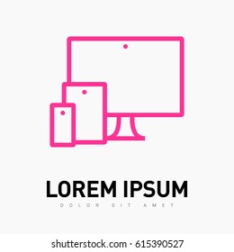 computer, mobile phone, tablet line vector icon