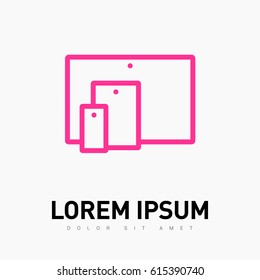 computer, mobile phone tablet line vector icon