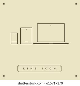 computer, mobile phone, tablet, line vector icon