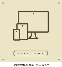 computer, mobile phone, tablet line vector icon