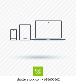 computer, mobile phone, tablet, line vector icon