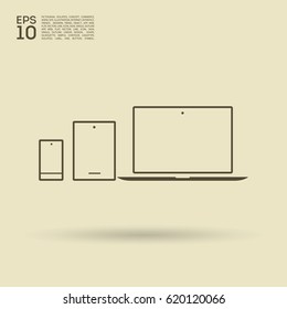 computer, mobile phone, tablet, line vector icon