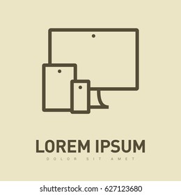 computer, mobile phone, tablet line vector icon