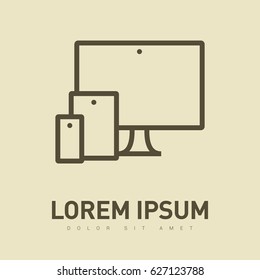 computer, mobile phone, tablet line vector icon