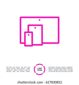 computer, mobile phone tablet line vector icon