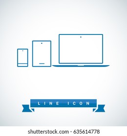 computer, mobile phone, tablet, line vector icon