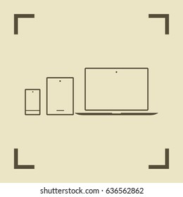 computer, mobile phone, tablet, line vector icon
