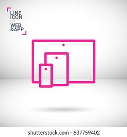 computer, mobile phone tablet line vector icon