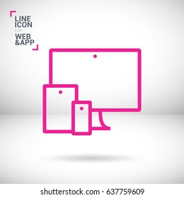 computer, mobile phone, tablet line vector icon