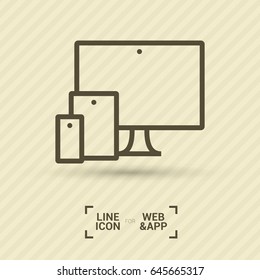 computer, mobile phone, tablet line vector icon