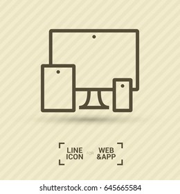 computer, mobile phone, tablet line vector icon