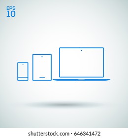 computer, mobile phone, tablet, line vector icon