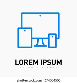 computer, mobile phone, tablet line vector icon