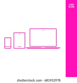 computer, mobile phone, tablet, line vector icon