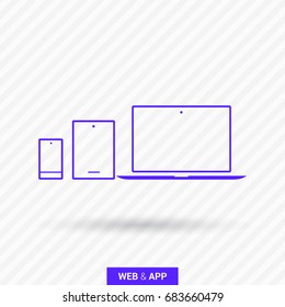 computer, mobile phone, tablet, line vector icon