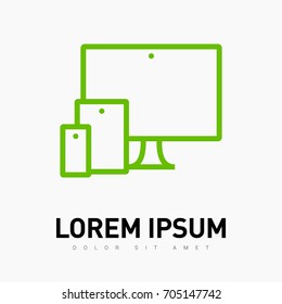 computer, mobile phone, tablet line vector icon