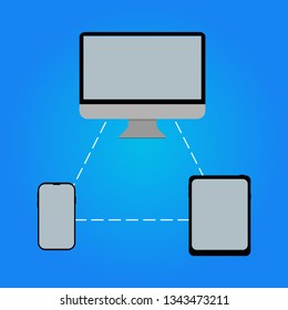 computer mobile phone tablet linked to one another