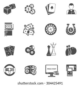 Computer mobile site for gambling machine playing roulette wheel online black icons set abstract isolated vector illustration