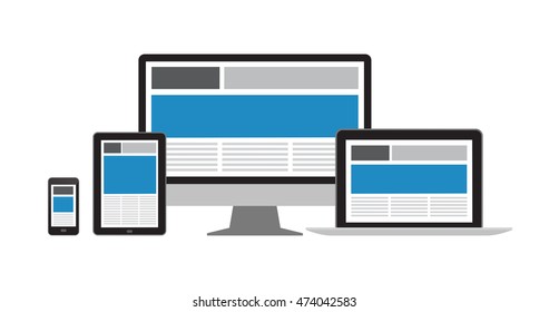 Computer and mobile touch screen devices, technology and responsive web design concept