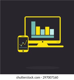 computer. Mobile.Vector business growing chart presentation icon.