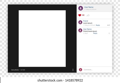 Computer Mock up of social network photo frame Flaches Design-UI, UX, KIT. Modern gestalteter Fotorahmen leer. Vektorillustration Illustration Social Network Post.
