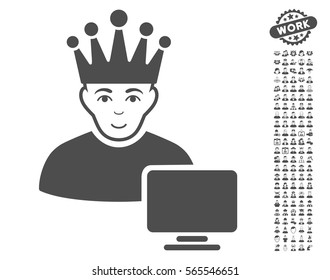 Computer Moderator icon with bonus people icon set. Vector illustration style is flat iconic gray symbols on white background.