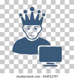 Computer Moderator vector icon. Illustration style is flat iconic blue symbol on a chess transparent background.