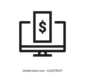 Computer with money icon. Online earning. Vector illustration