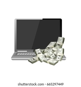 Computer and money on white background Vector illustrator.