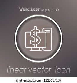 Computer money transfer icon line isolated on clean background. Bank transaction concept drawing icon line in modern style. Vector illustration for your web site mobile logo app UI design.